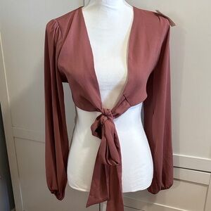 Chic Dusty Rose Tie-Front Blouse